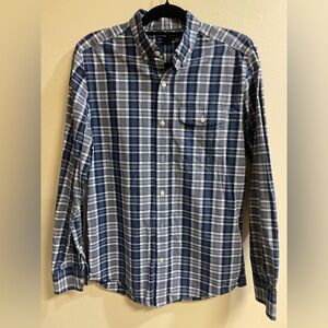 Gap Slim Fit Blue White LS BD Plaid Shirt Men’s Size Medium One Pocket